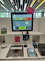 Bild einer Textkasse in der Mensa Leopoldstraße mit Hinweis "Testkasse".